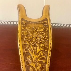 Vintage Molded Resin Western Boot Jack w/ Faux Tooled Leather Floral Design Vase